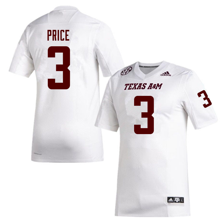 Men #3 Devin Price Texas A&M Aggies College Football Jerseys Sale-White - Click Image to Close